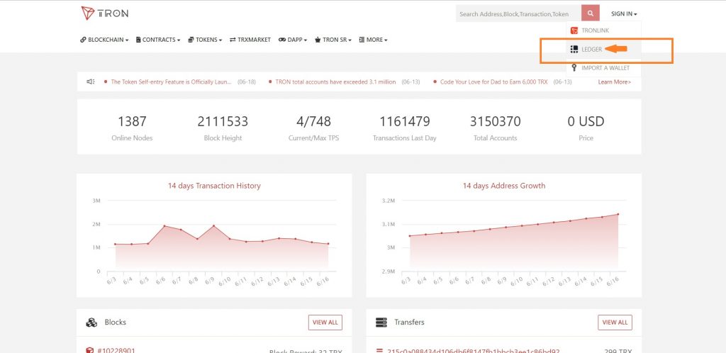 Using Ledger Nano S as Tron Wallet